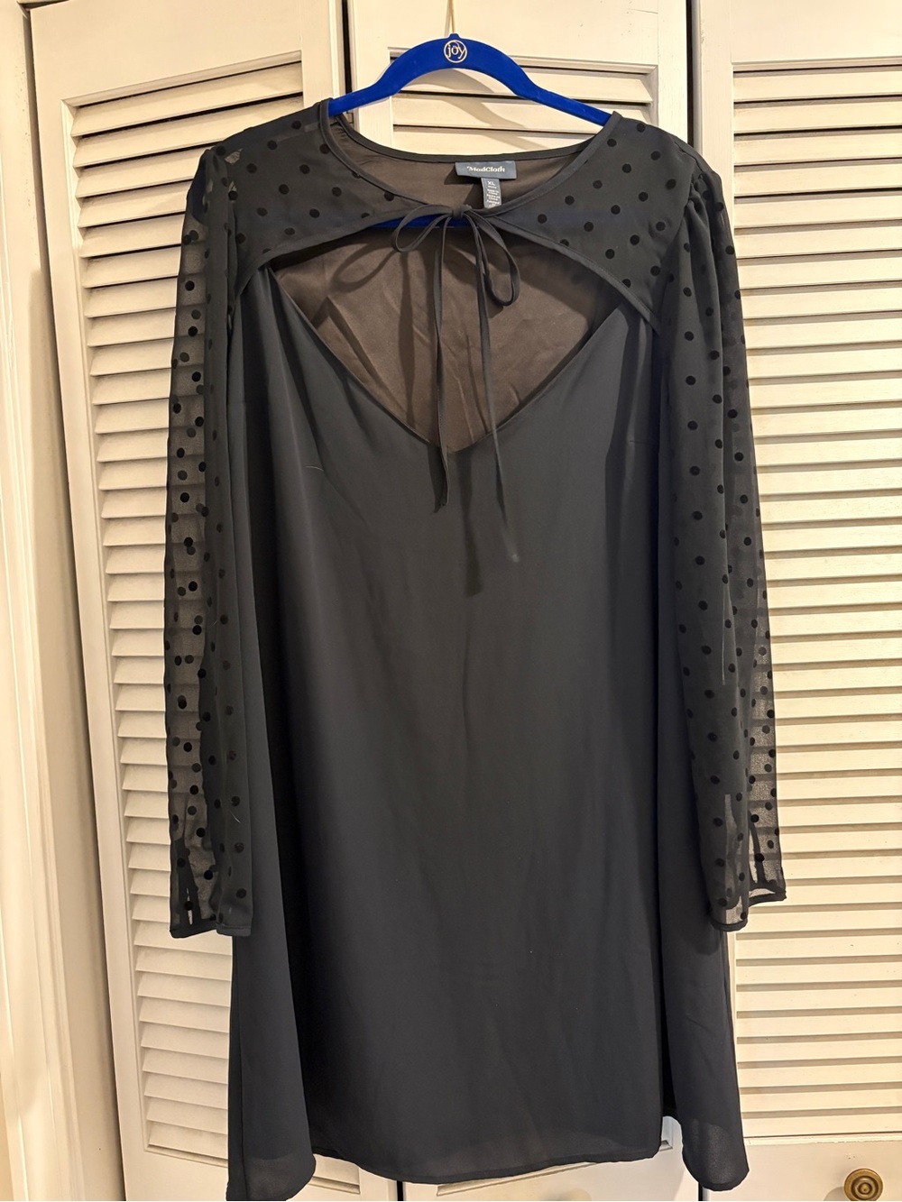 ModCloth Black Polka Dot Mesh-Sleeve Shift Dress